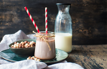Healthy food on rustic table