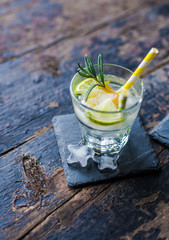 Healthy food on rustic table