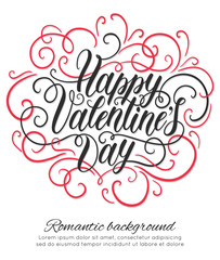 Happy Valentine's day hand lettering romantic background. Can be used for websites, poster, printing, banner, greeting card. Vector illustration