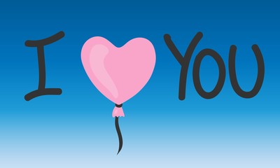 I love you message with heart-shaped pink ballon  - 136726566