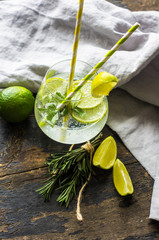 Healthy food on rustic table