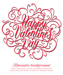 Happy Valentine's day hand lettering romantic background. Can be used for websites, poster, printing, banner, greeting card. Vector illustration