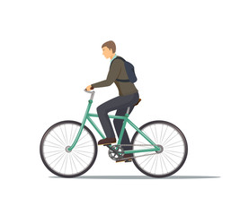 The icon of cyclist. The man is riding the bike.  Everyday commuting. street traffic. Person rides bike. The transport infrastructure. The concept of active life. The icon of lifestyle of the man
