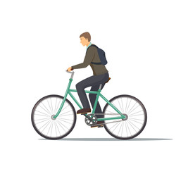 The icon of cyclist. The man is riding the bike.  Everyday commuting. street traffic. Person rides bike. The transport infrastructure. The concept of active life. The icon of lifestyle of the man

