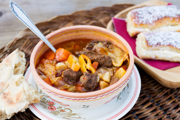 hungarian traditional food, goulash soup with paprika