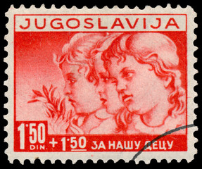 Stamp printed in Yugoslavia shows children