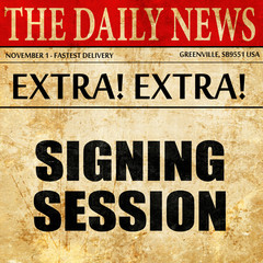 signing session, article text in newspaper