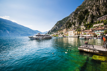 Ferry boat departing from Limone del garda, Italy.