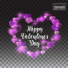 Shining heart with pink lights. Valentine. Vector Illustration on transparent background