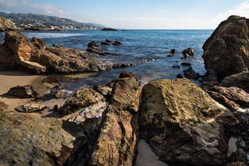 Fototapeta na wymiar Rock Outcropping on Laguna Beach, California