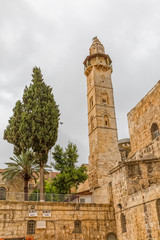 Fototapeta na wymiar Omer mosque minaret in Jerusalem