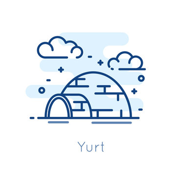 Icon Yurt on white background. Thin line flat design. Vector.