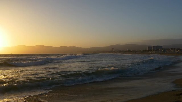 los angeles sunset light famous venice beach panorama 4k usa
