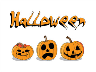 Halloween pumpkins flat isolated set different emotion variation