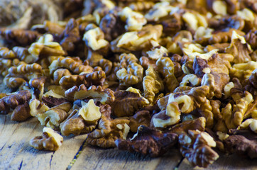 Walnuts shelled on the table