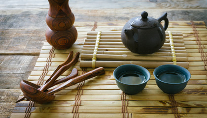 Morning green tea. Tea set © krushelss