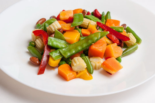 steamed vegetables at plate