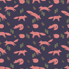 Autumn forest. Seamless pattern with foxes