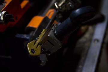 Obraz na płótnie Canvas Machine production of duplicate metal key.