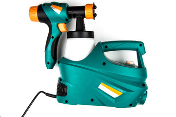 Electrical spray gun for coloration on a white background