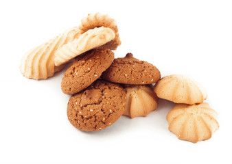 shortbread and oatmeal cookies isolated on white background