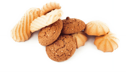shortbread and oatmeal cookies isolated on white background