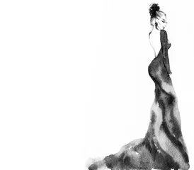 Foto auf Acrylglas Aquarell Gesicht Woman with elegant dress. Fashion illustration. Watercolor painting