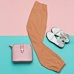 Summer Outfit Trousers Sandals Bag Minimal Design