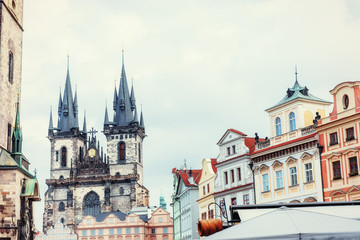 view of the Tyn Church in Prague. Czech Republic.