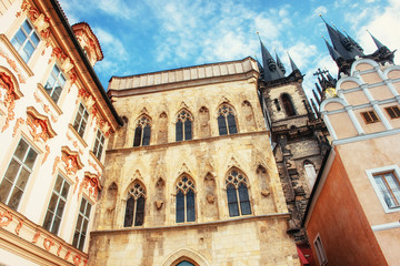 Fototapeta na wymiar view of the Tyn Church in Prague. Czech Republic.