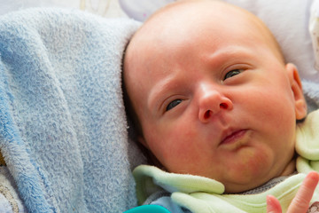 Little newborn baby lying in blanket