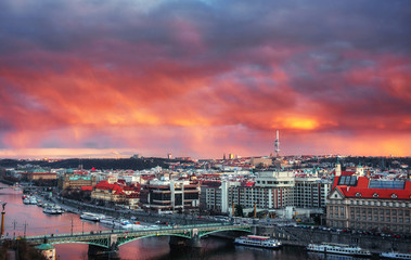 Fototapeta na wymiar Beautiful Panoramic View of Prague Bridges on River Vltava