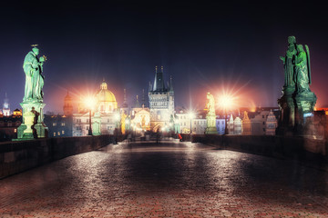 Obraz premium The View on Prague gothic Castle with Charles Bridge