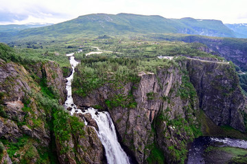 Bjoreio river running on the mountain plain ending in the great Voeringsfossen in Norway
