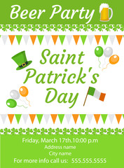Happy St. Patrick's Day invitation, poster, flyer. Beer Party template for your design. Vector illustration