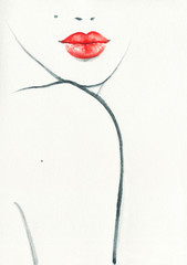 Woman face. Fashion illustration. Watercolor painting