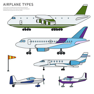Different airplanes line flat isolated