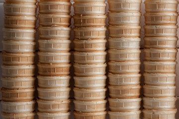 Ice Cream Cones. Waffle background.