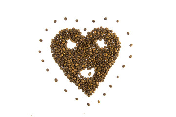 Coffee beans in shape of heart. coffee beans isolated on white