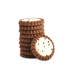 Pile of chocolate cookies isolated