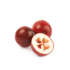 Pile of sliced cranberries isolated