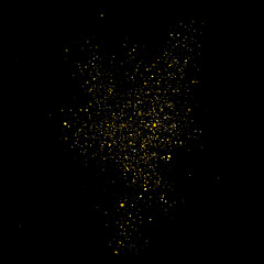 Golden glitter shine texture on a black background. Golden explosion of Confetti. Golden abstract particles on a dark background. Isolated Holiday Design elements. Vector illustration.