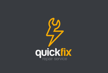 Quick Fix service Logo design. Spanner Lighting Bolt Fast repair