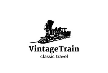 Vintage Train silhouette Logo design Railroad transport classic © Sentavio