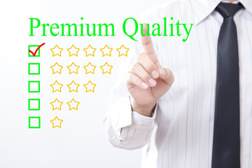 Businessman click concept Premium Quality message,  Five golden