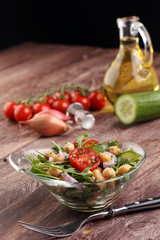 Healthy homemade chickpea and veggies salad, arugula, diet, vege