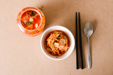 Kimchi cabbage (Korean food) in a bowl ready to eating