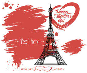 Valentine's Day. Eiffel Tower and grunge banner