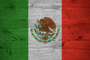 Mexico national flag painted old oak wood