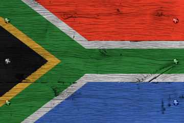 South Africa national flag painted old oak wood fastened